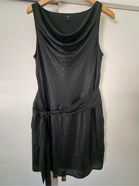 Gap Black Draped Neck Sleeveless Dress with Waist Tie
